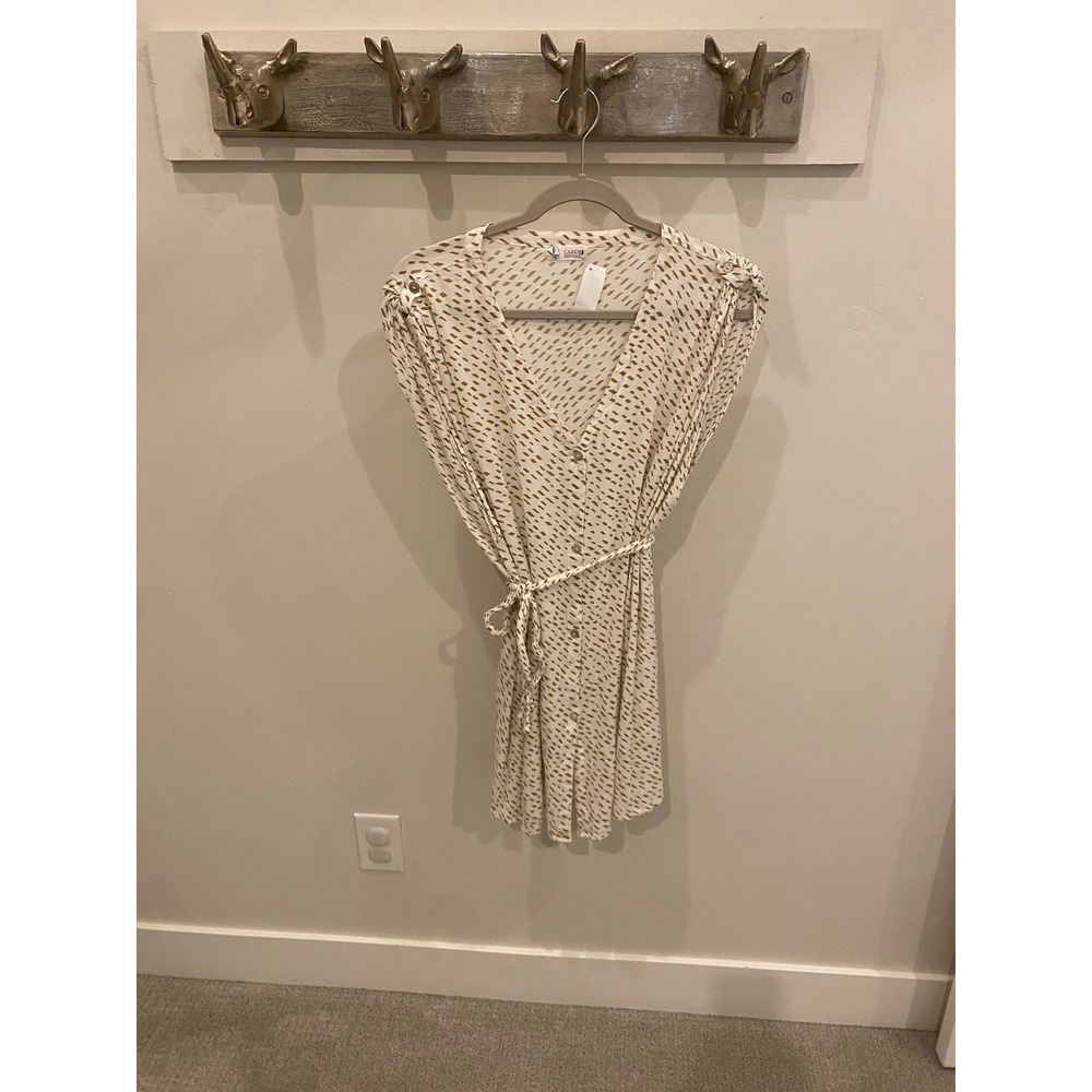 Carve Designs Womens White Gold Geometric Button Front Belted Mini Dress M